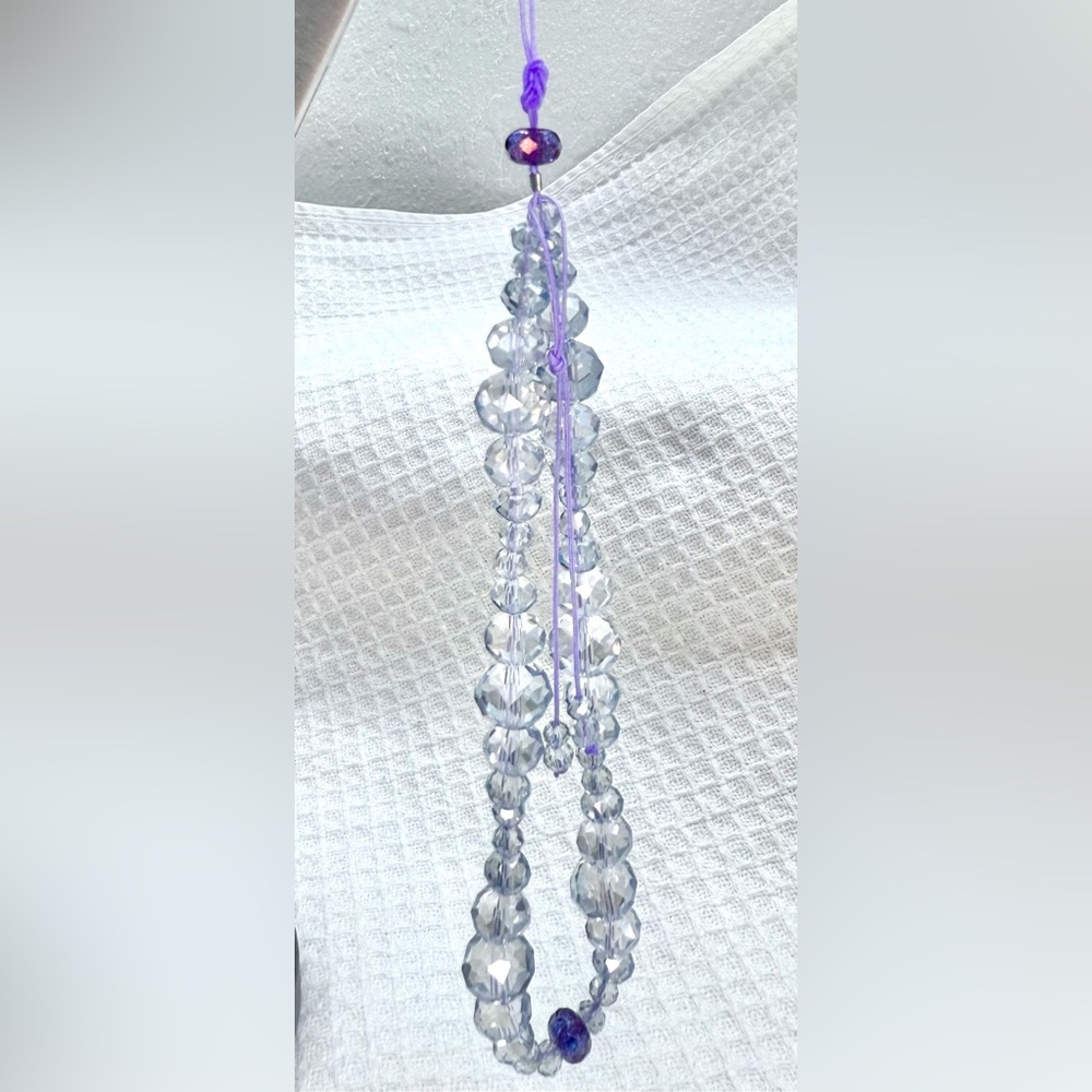 Real CRYSTAL, purple beaded cell phone wristlet, lanyard, keychain/bag charm